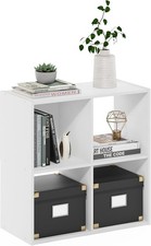 PELLI Book Shelf 4 Cube Bookshelf W/ Open Back & Closed Back Cubes 2 x 2 Storage