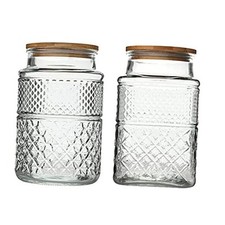 Large Glass Storage Jar, 2 Pack 60 FL OZ Glass Food 60FL OZ Round  Square