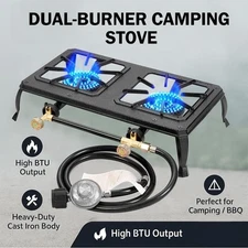 Vivicreate Cast Iron Propane Gas Stove Double Burner Heavy Duty Portable New