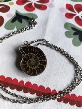 Genuine Vintage Ammonite Fossil Pendant Necklaces Silver Plated Spiral Natural 