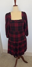 Maurices Women Plaid Tiered Square Neck Baby Doll Dress Sz Small Stretch Fit