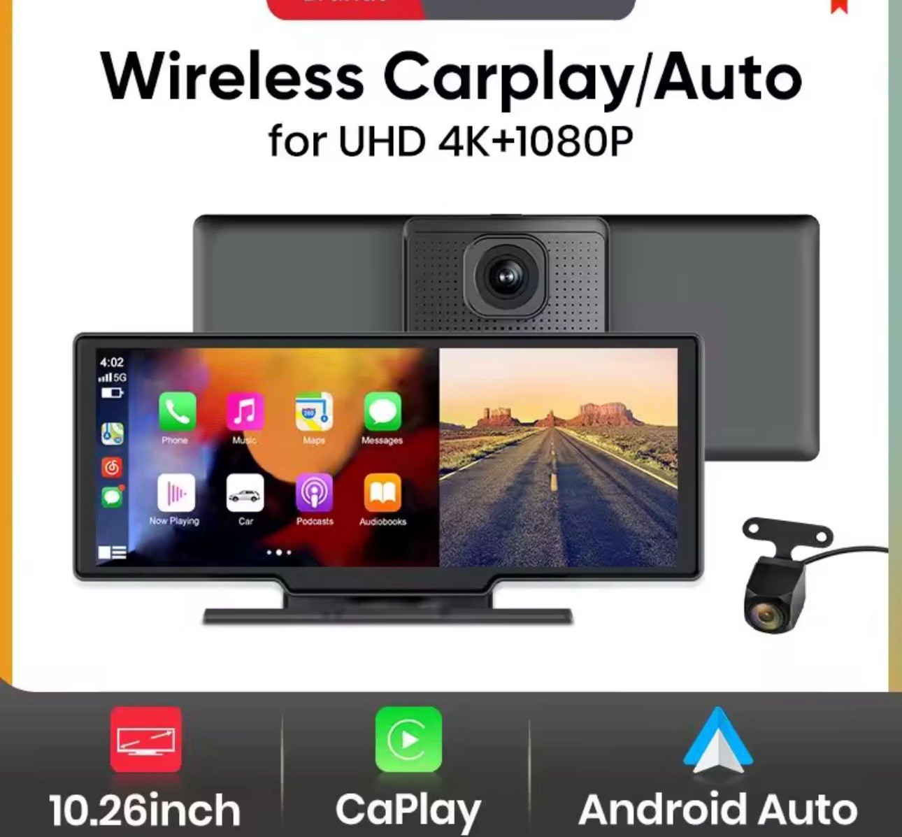 Autoradio Portatile 10.26" 4K Dash Cam Wireless CarPlay Android Auto
