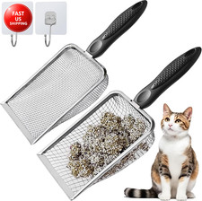 2Pcs Cat Litter Scoop Metal Stainless Steel Mesh Kitty Litter Scoop with Hook, C