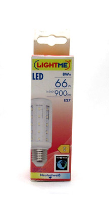 LightMe LED Leuchtmittel Röhre E27 8W=66W 900lm Neutralweiß 4000K 853618
