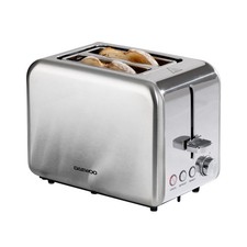 Daewoo Small Electric 2 Slice Toaster Wide Slot Brushed Stainless Steel Silver