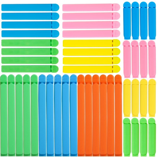 benlidoner 48 Pcs Reusable Food Bag Clips, Plastic Sealing Bag Clip in 3 Sizes