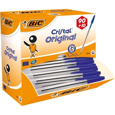 BIC Cristal Original Comfortable Ballpoint Pens - Value Pack of 100 - Blue Colou
