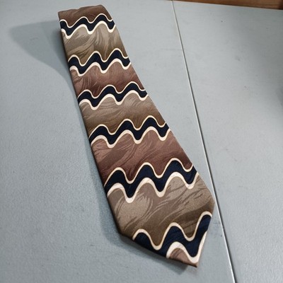 Bello Uomo 100% Silk Tie   Art Deco Print Stripes Brown Black Mens Dress 