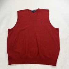 Vintage Polo Ralph Lauren Red 100 Lambswool Sweater Vest Sleeveless Size XXL