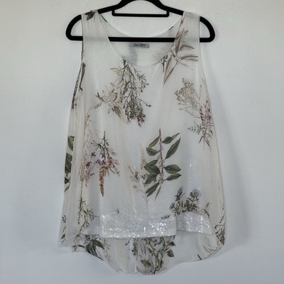 Silk Blend Floral Top Made in Italy Sheer Layered Blouse Size S