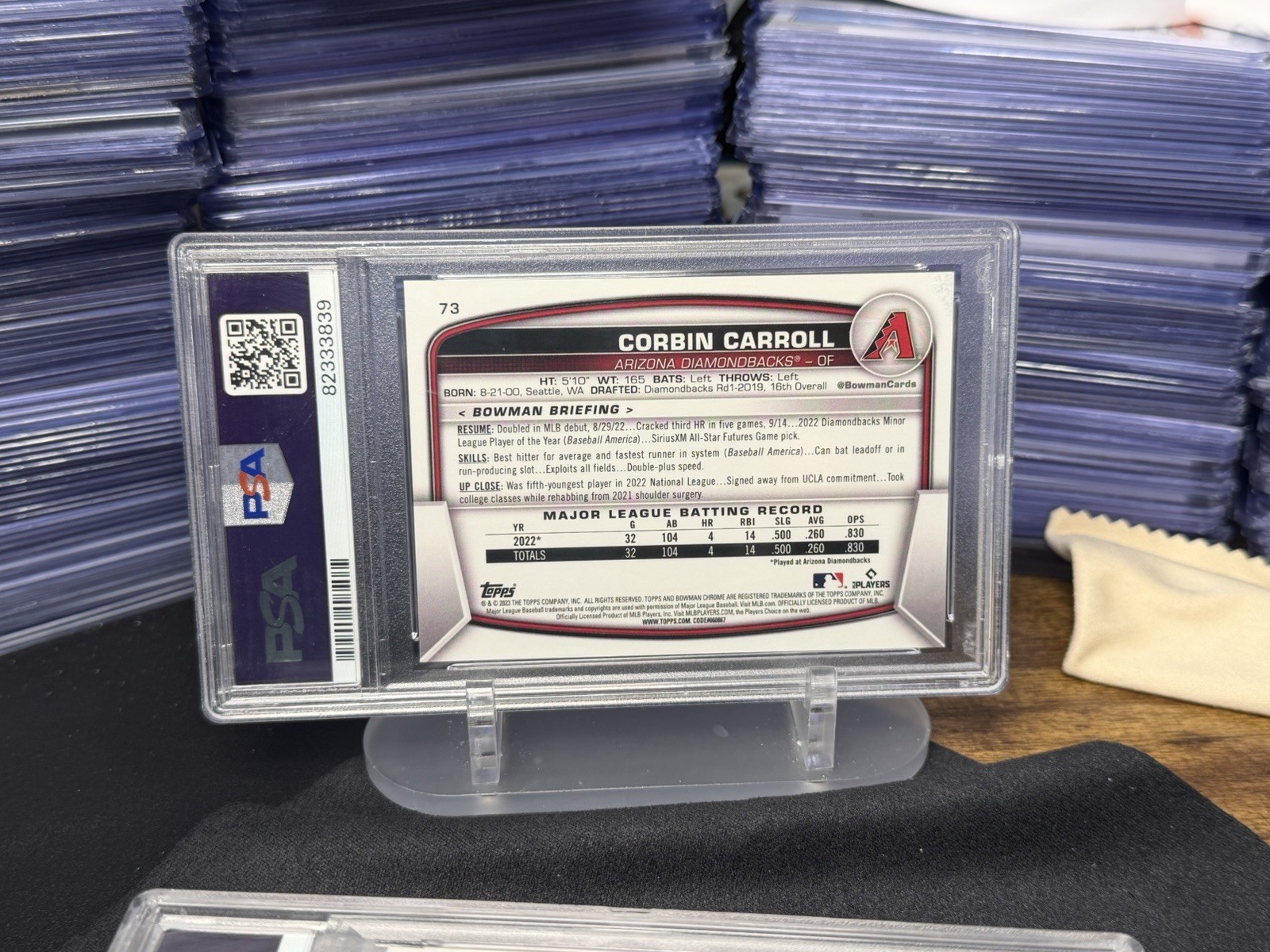 2023 Bowman Mega Box Corbin Carroll Green Mojo Refractor /99 RC PSA 10 #73 view 2