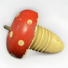 Rare Wood Mushroom Spinning Top with Metal Tip Vintage Wood Toy Antique