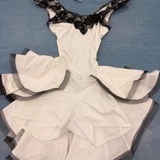 Kelle White Dance Costume Dress With Black Lace Trim Size Small Adult