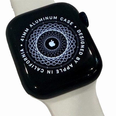 Apple Watch Series 7 41mm Midnight Black White Band  No Scratches On Face A2473