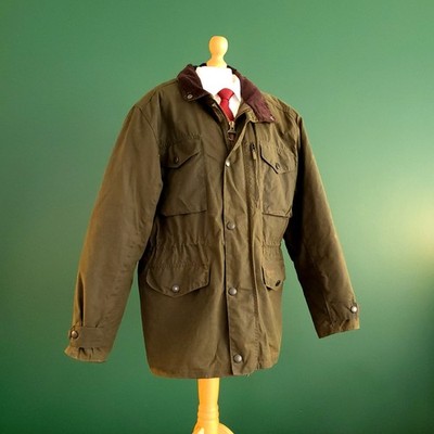 Barbour Sapper Wax Jacket Mens Large Regular Fit Olive Green Corduroy Collar