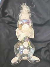 Vintage Opalescent Glass Glitter Clown Ornament Handblown Ribbed W Hair 7  Tall 