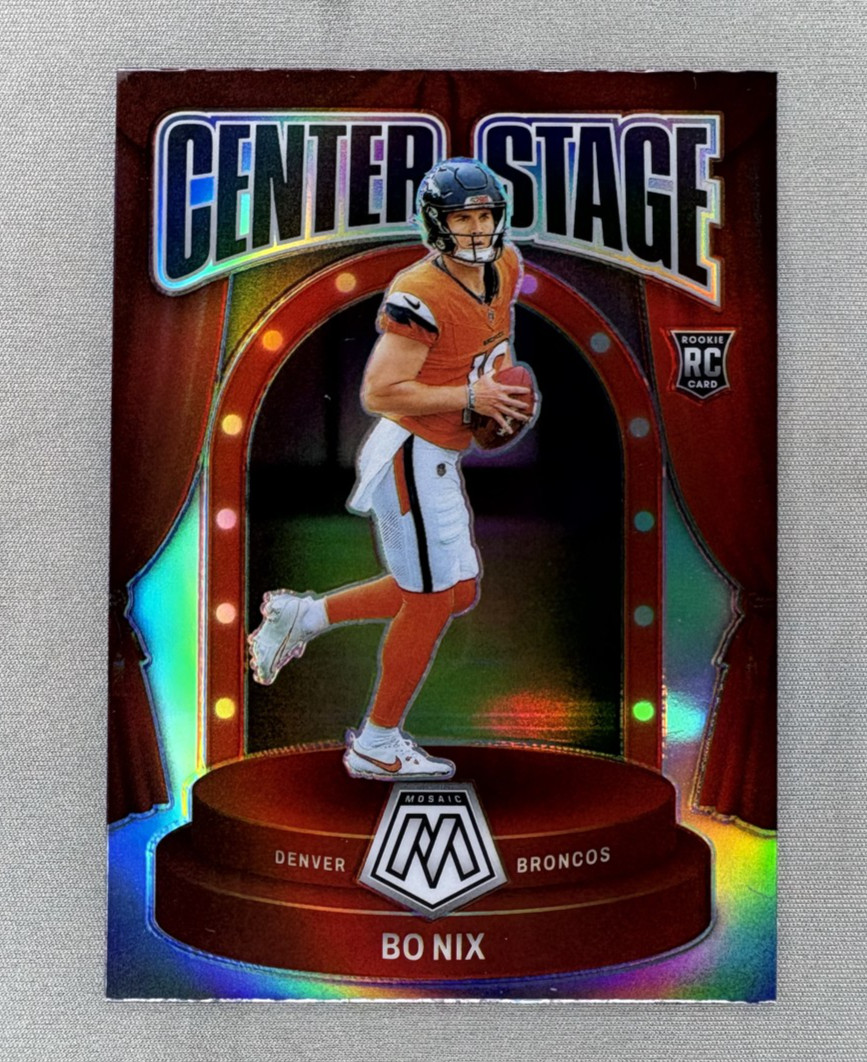 Bo Nix 2024 Panini Mosaic Center Stage #12 Silver Prizm RC Denver Broncos A