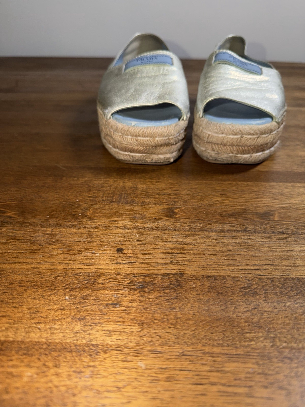 Prada Metallic Leather Peep Toe Espadrilles Platform   Casual Chic Resort 8.5 thumbnail 12