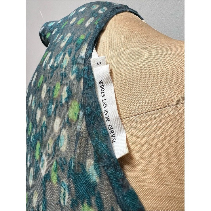 Isabel Marant Etoile Teal Green Ruched Mesh Mini Dress Abstract Dot Print Size S View 3