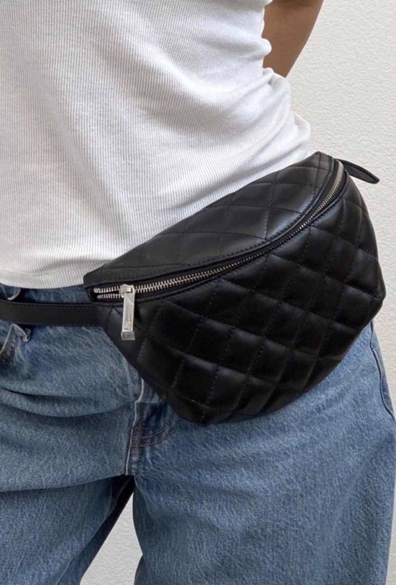 CHANEL Black Quilted Uniform Belt Bag Fanny Pack with Silver