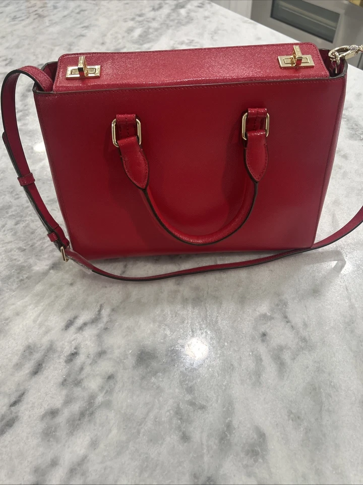 Bolso de mano Henri Bendel New York de cuero rojo - herrajes dorados - nuevo con tejido Foto 3 de 4