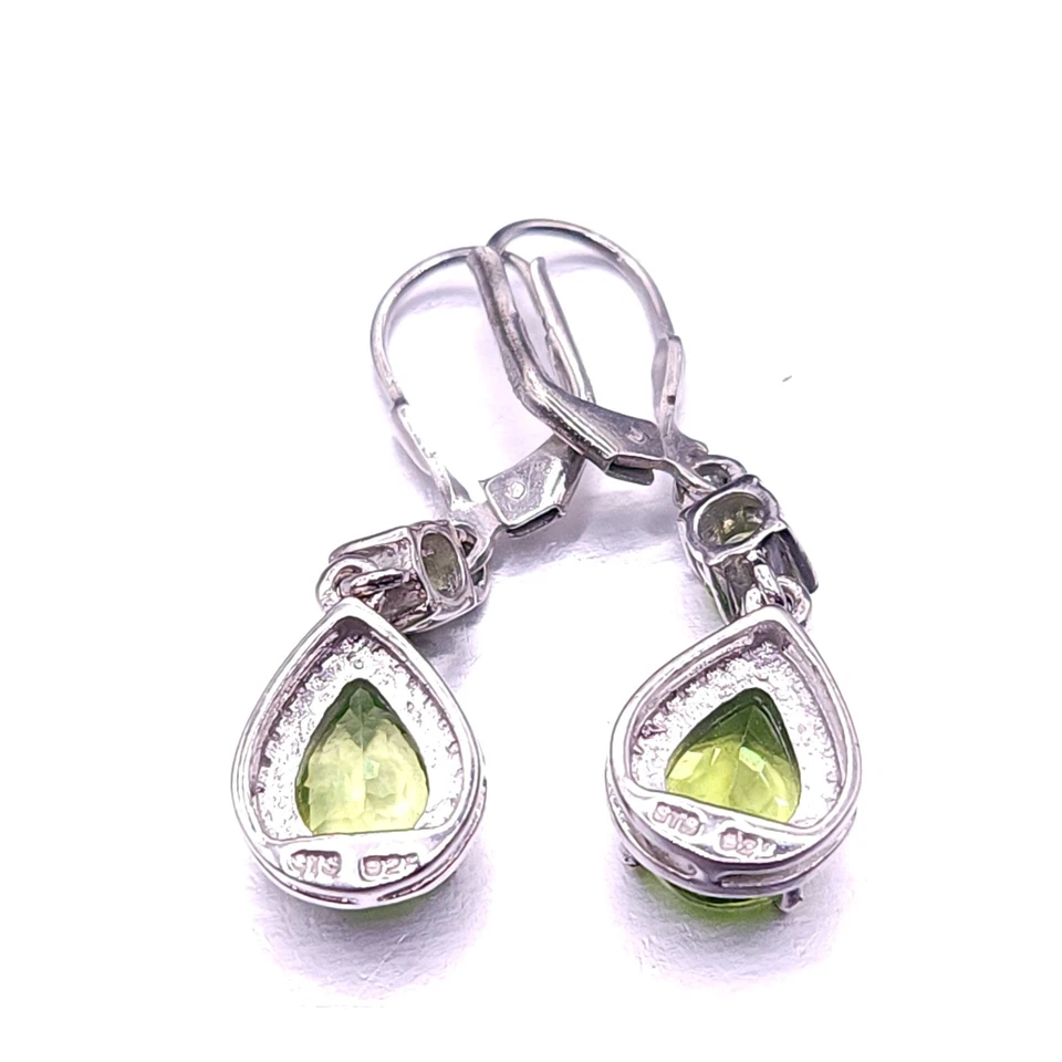 Vintage Sterling Silver Green Peridot Dangle Pierced Earrings - Image 4 of 4