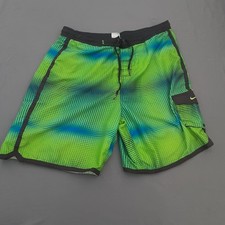 Nike Men Swim Trunks Sz XL Green Blue Mesh Liner Cargo Pocket Board Shorts