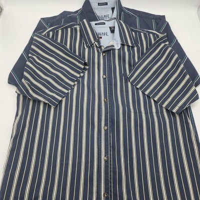 2x Bugle Boy Classics M Shirt Button Down Blue Stripped No Wrinkle Short Sleeve