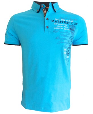 Poloshirt Impulso Italy türkis mit Stickerei und Floralpatches Gr. S bis 3XL