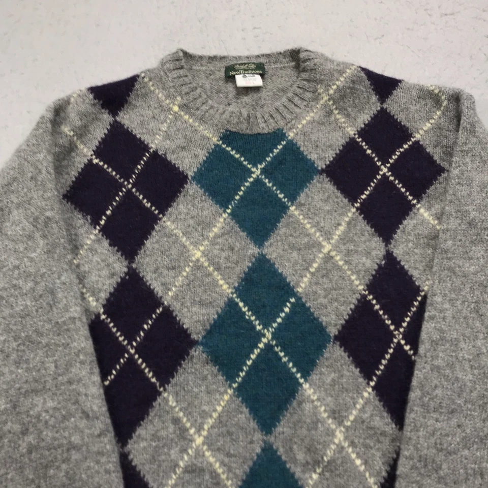 VINTAGE Marshall Fields Sweater Mens Large Wool Grandpa Argyle Ireland Knit 80s - Image 2 of 4
