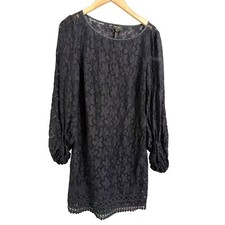 Laundry by Shelli Segal Black Lace Dress Long Sleeve Round Neck Mini Sheath