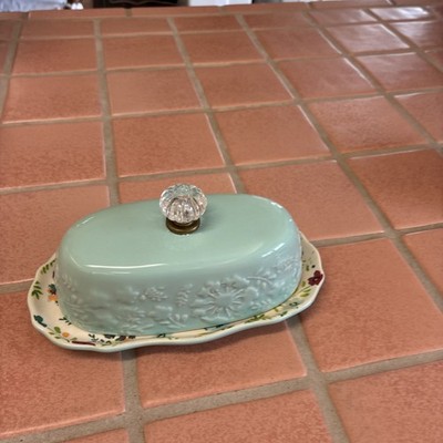 Pioneer Woman Butter Dish With Crystal Knob New
