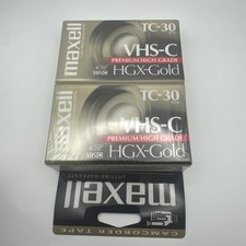 2 Pack Maxell TC-30 VHS-C Premium High Grade HGX-Gold Camcorder Tapes. Brand New