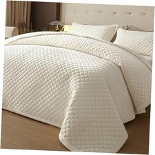 Queen Size Velvet Quilt Set, Ultra Soft 3 FULL/QUEEN 90"x96" Cream White