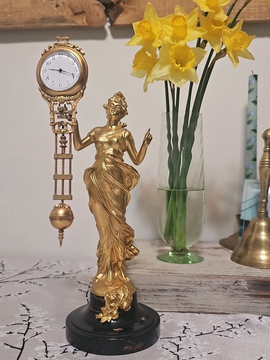 JUNGHANS ゴールド 置時計　新品デットストック超貴重品‼️西ドイツ製‼️ Original 1900 Antique German Junghans Diana Lady Statue 8 Day