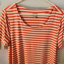 Talbots Peach & White Stripe Dress M Short Sleeve Stretchy Casual To Work Flare