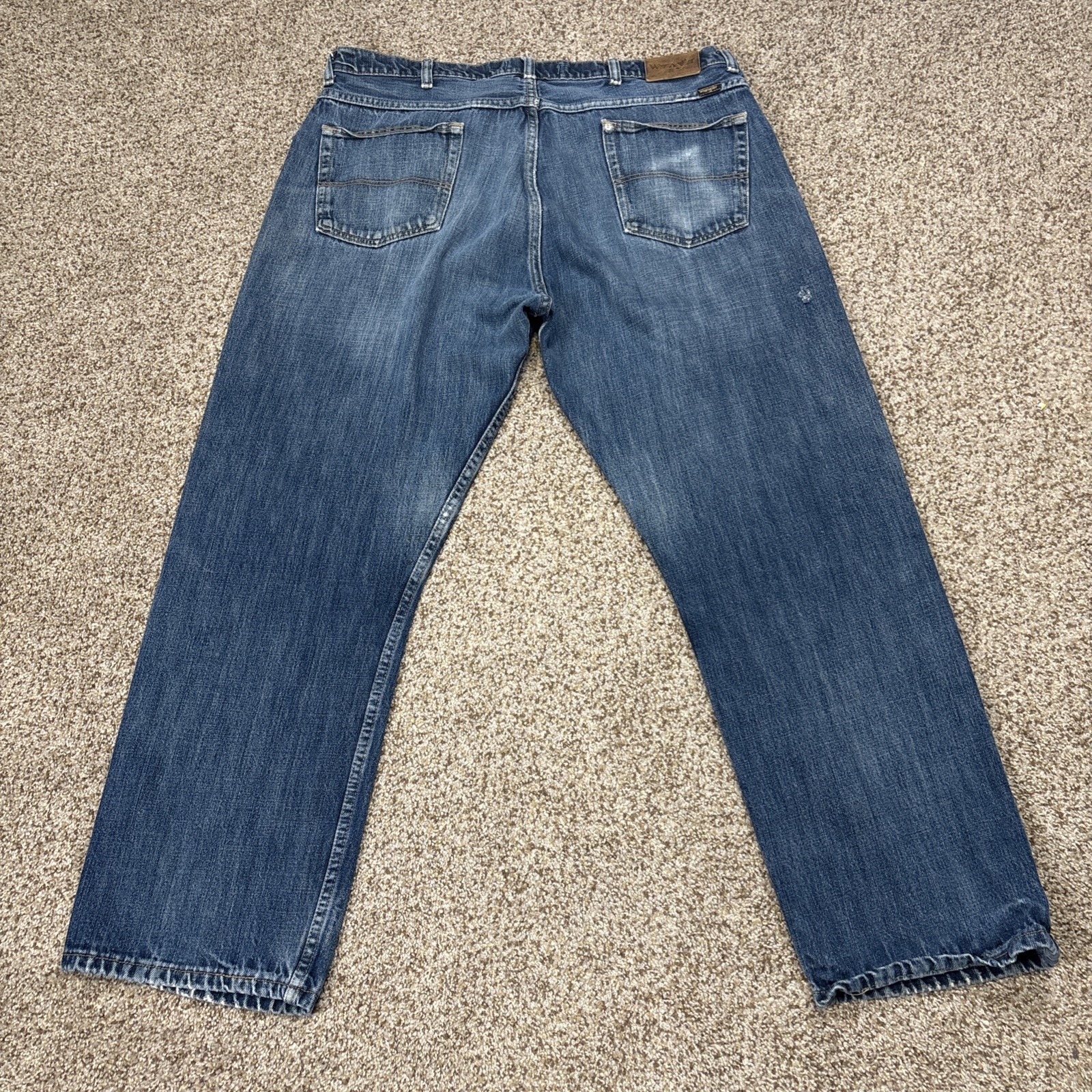 Wrangler Jeans Mens 38x29 Blue Cotton Loose Fit Denim Workwear Distressed - View 11