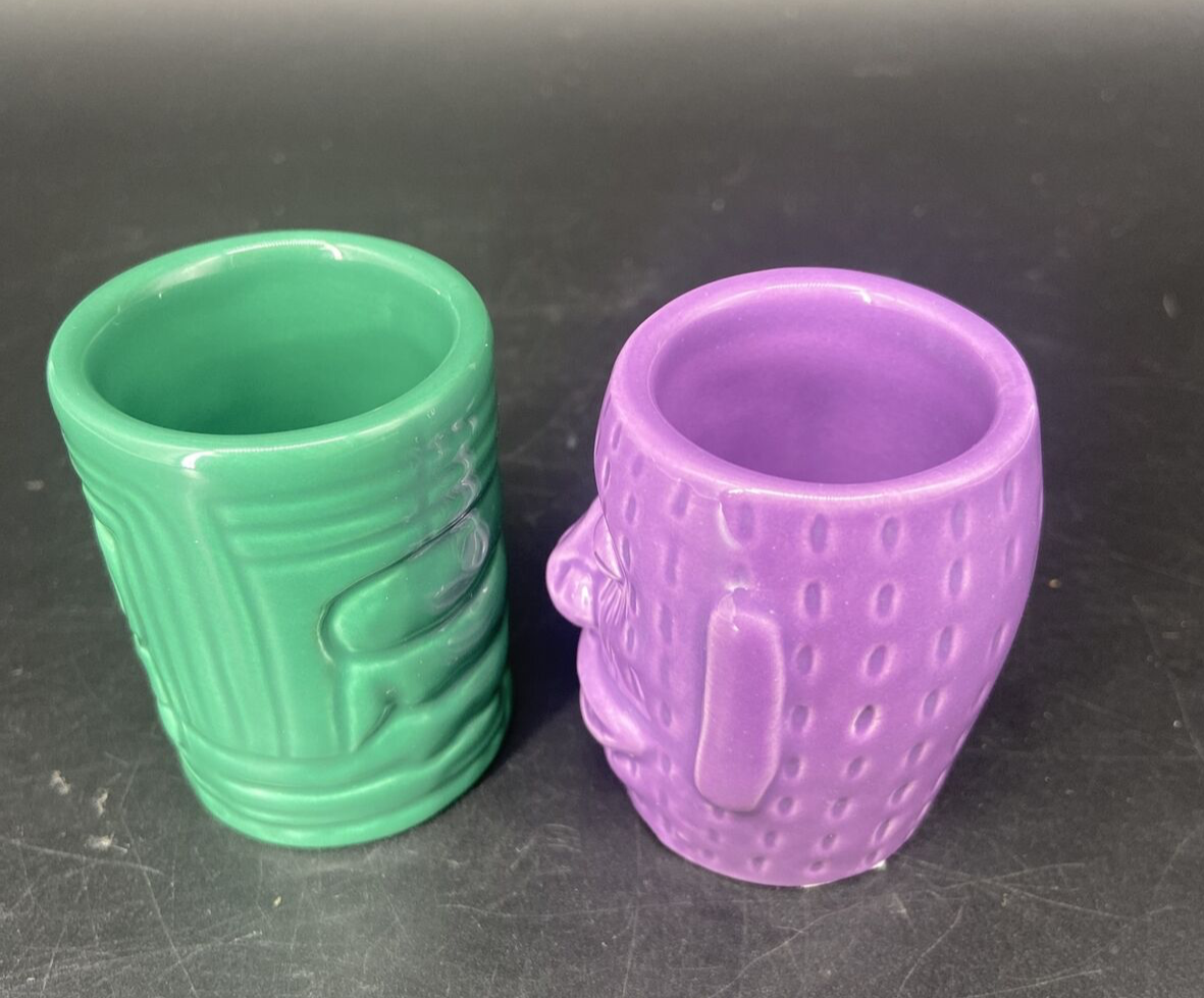 2 KCCO Tiki Shot Glasses Toothpicks Holders Purple/Green 2012 eBay