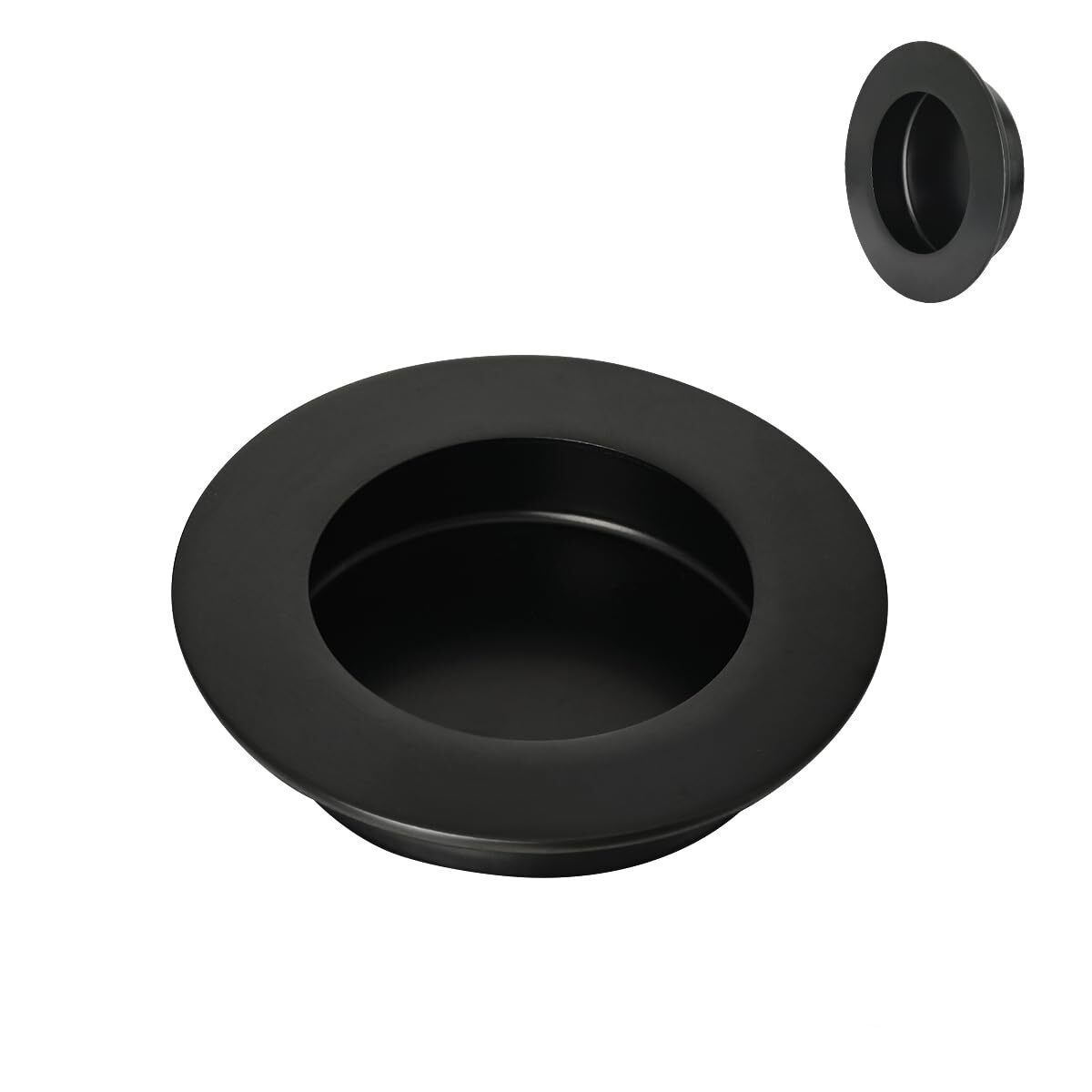 2 Pack Black Round Sliding Closet Door Handles 2.5 Inch Recessed Pulls