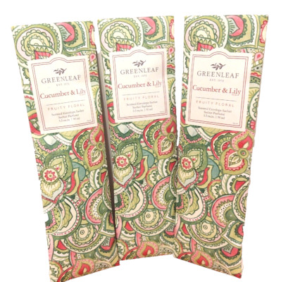 Greenleaf Sachet Cucumber & Lily Fruity Floral 3 slim packets 5.5 cu in New