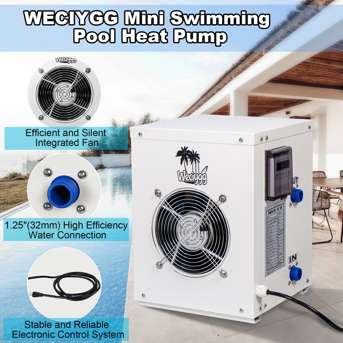 12000BTU Mini Pool Heat Pump for Above-Ground Pools Swimming Pool  Heater