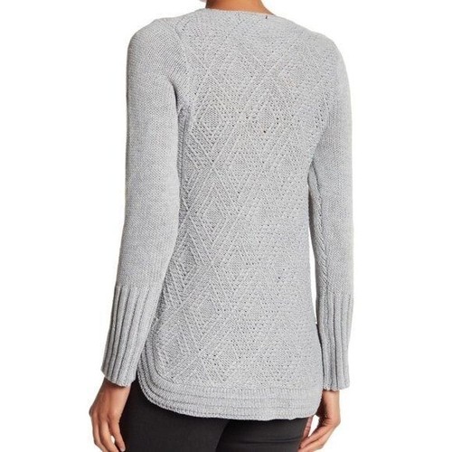 Papillon Gray Knit Round Hem Cozy Long Sleeve New Crew Neck Pullover Sweater M - Picture 2 of 7