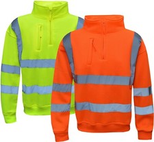 Hi Vis Sweatshirt 1/4 Zip High Visibility Reflective Safety Pullover with Pocket