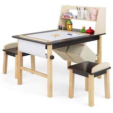 Kids Table & Chair Set Children Wooden Toddler Drawing Art Desk-coffee
