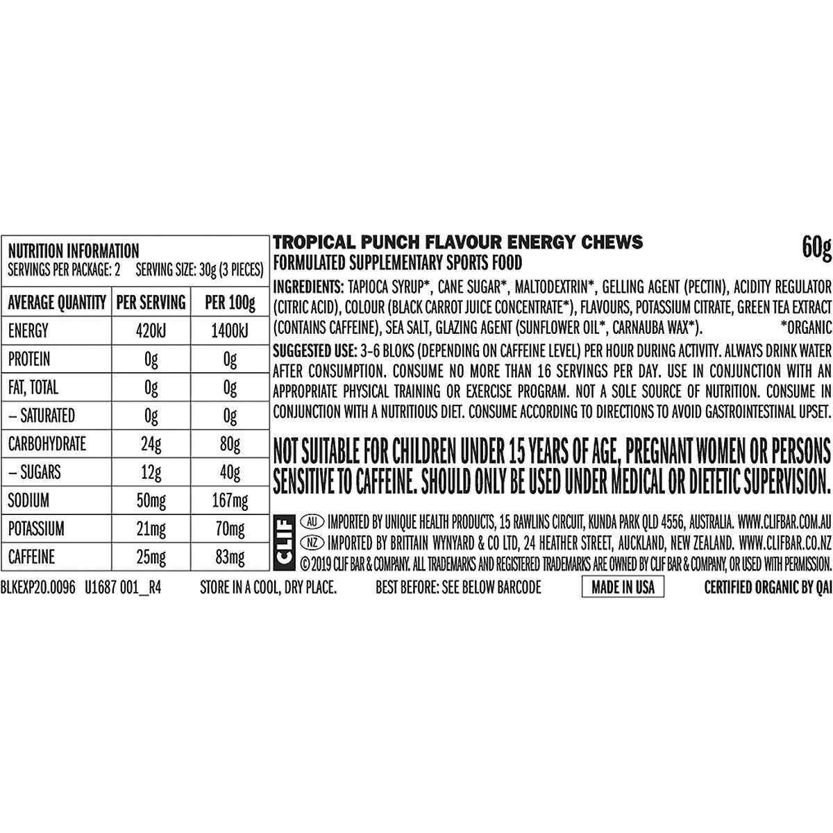 CLIF BLOKS Energy Chews Tropical Punch (18x60g) eBay