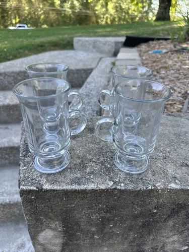 Vtg Anchor Hocking 4 oz. Flared Top Footed Irish Coffee Dessert Mugs - Set of 4