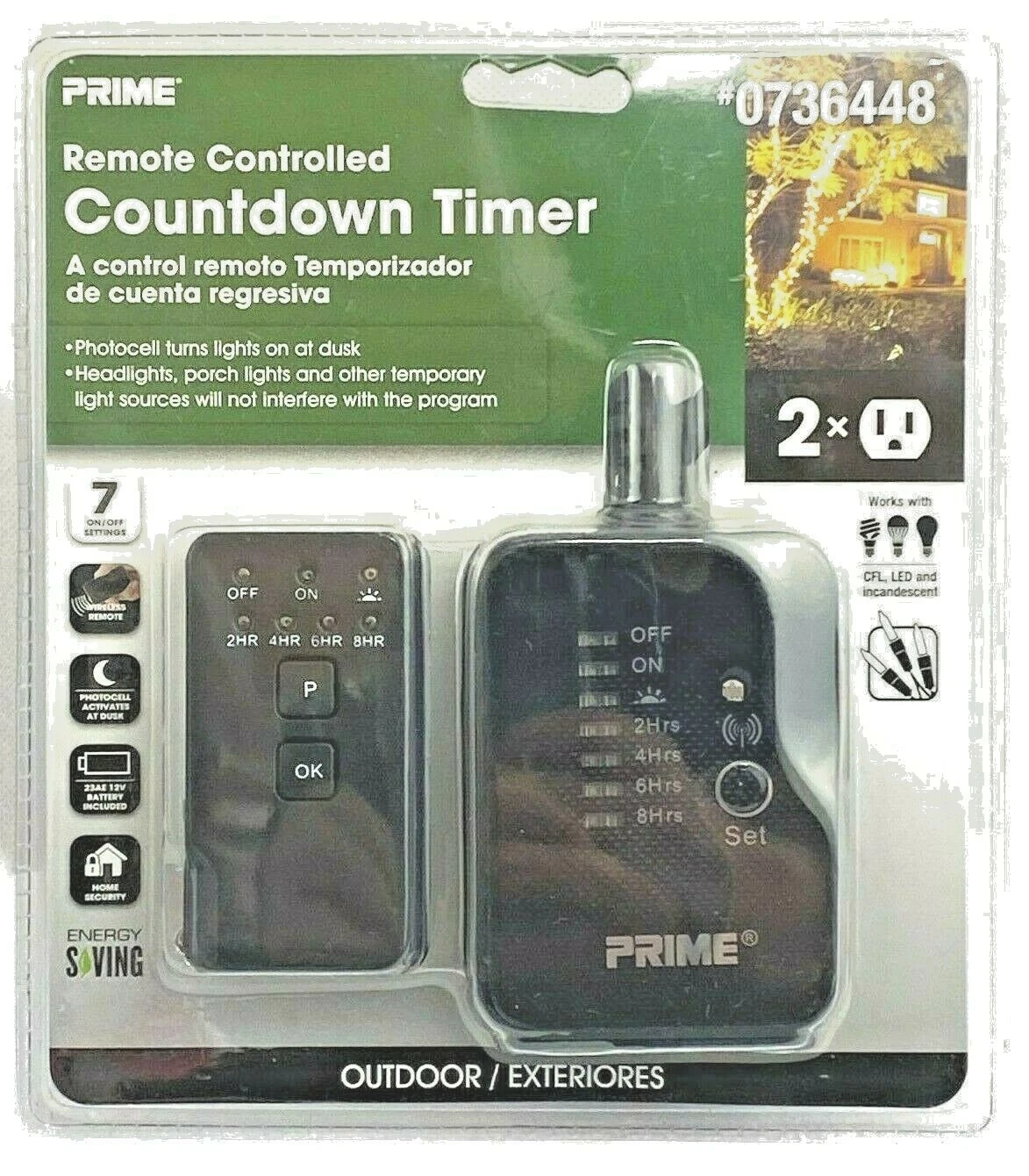 Prime Remote Control Timer Outdoor 2 Plug Photocell 7 Settings Outdoor Lights!