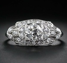 Art Deco 1.30Ct Round CZ Antique Vintage Engagement Ring Solid 925 Silver