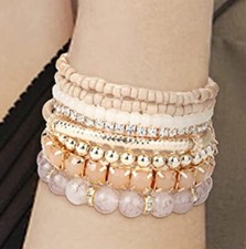 8 PC Handmade Bohemian Beaded Stackable Stretch Bracelet Set New Free Ship 5087