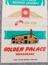 Golden Palace Chinese Restaurant Los Angeles CA Vtg 2" FS Matchbook Cover